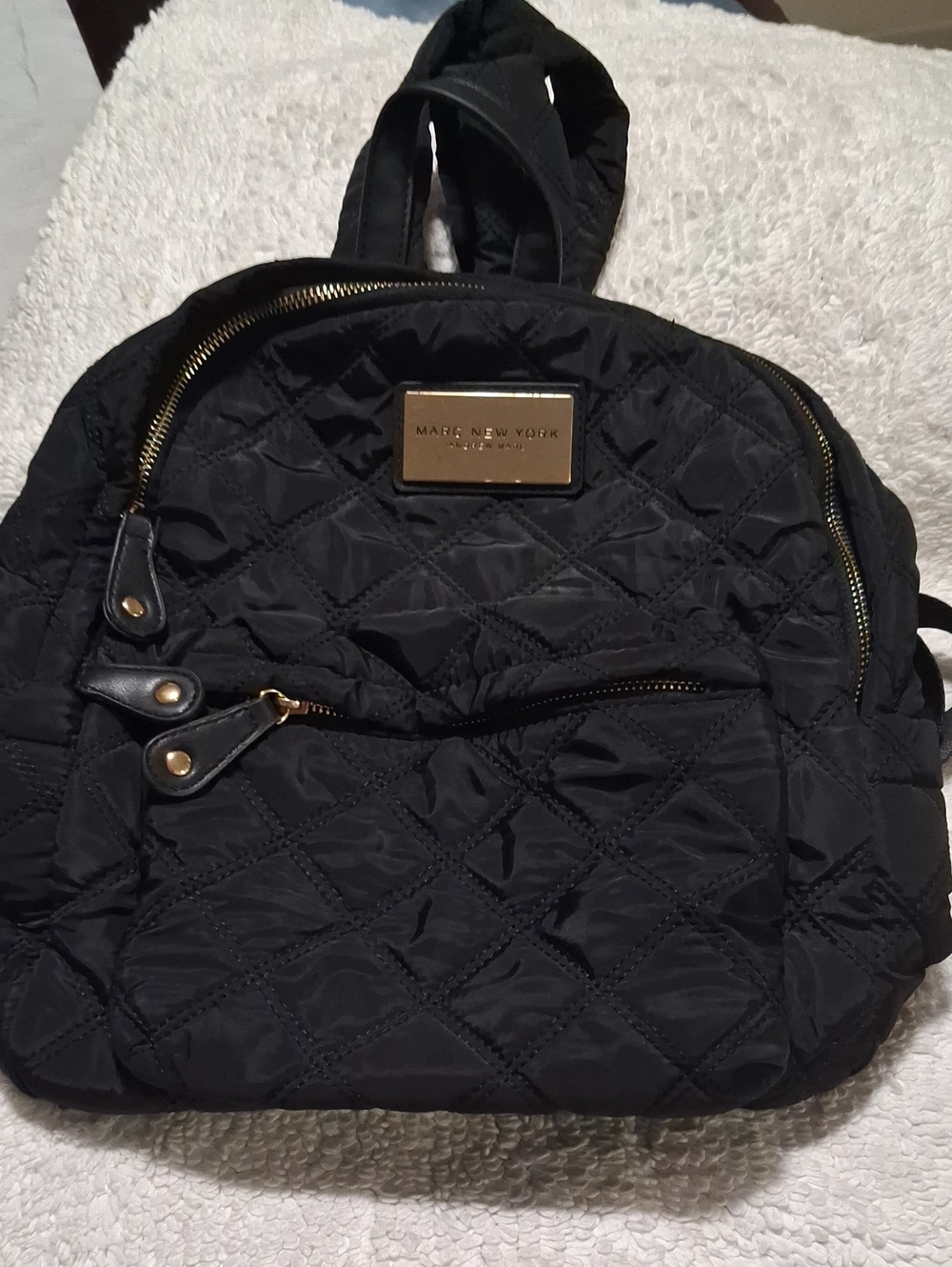 Marc New York Quilted Black Nylon Backpack with Gold Hardware